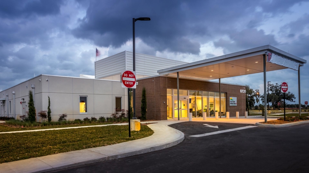 Front of Ocala Health Trailwinds Village Emergency Department at dusk