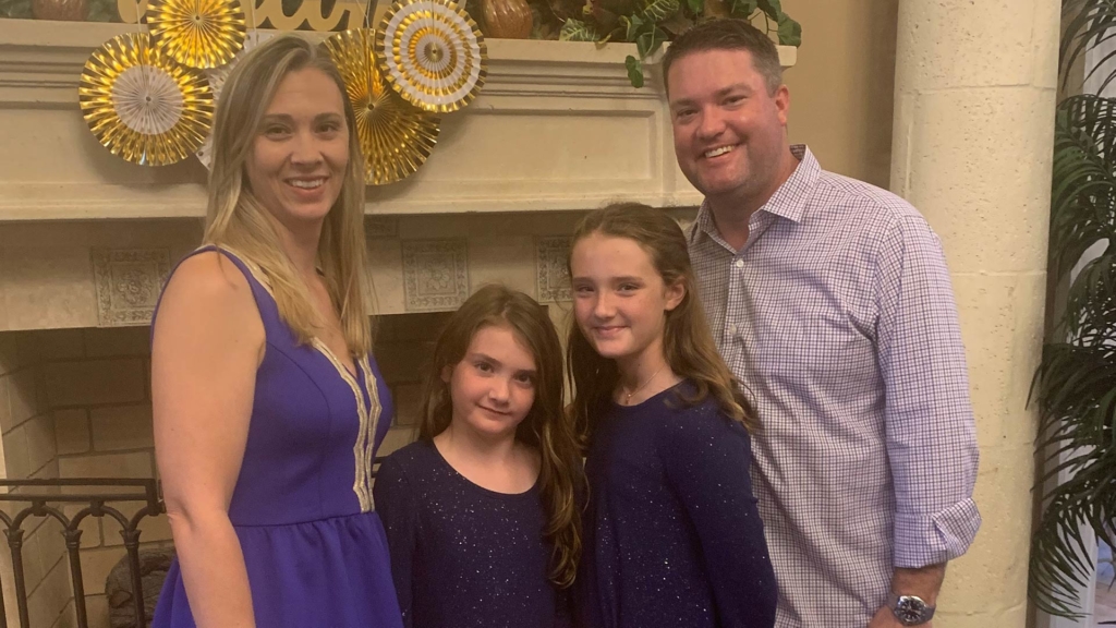 Haskell's Tiffany Shaw posing with her two daughters and husband.