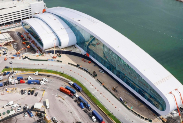 Aerial photo of Norwegian Cruise Lines Port Miami Terminal under construction