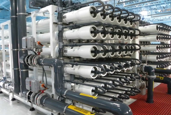 Membrane filtration equipment at water treatment plant.
