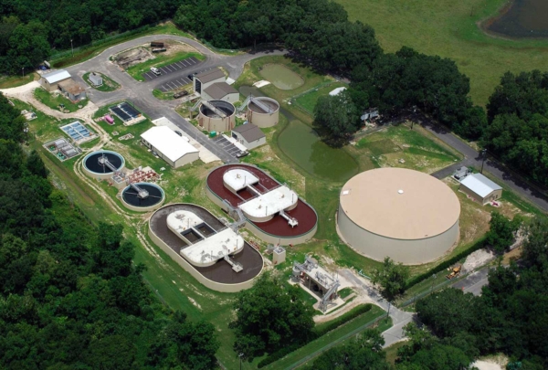 Aerial photo of the Live Oak Wastewater Treatment Plant