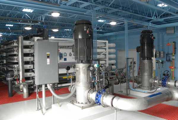 Interior photo of tubes, piping, motors, and other mechanical equipment at the Venice Membrane Replacement project