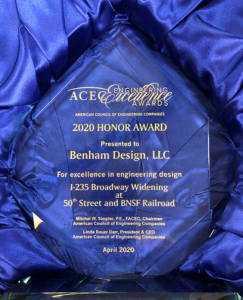 Benham’s “I-235 Broadway Widening at 50th Street & BNSF Railroad” project received one of 20 Honor Awards as part of the 2020 ACEC Engineering Excellence Awards.