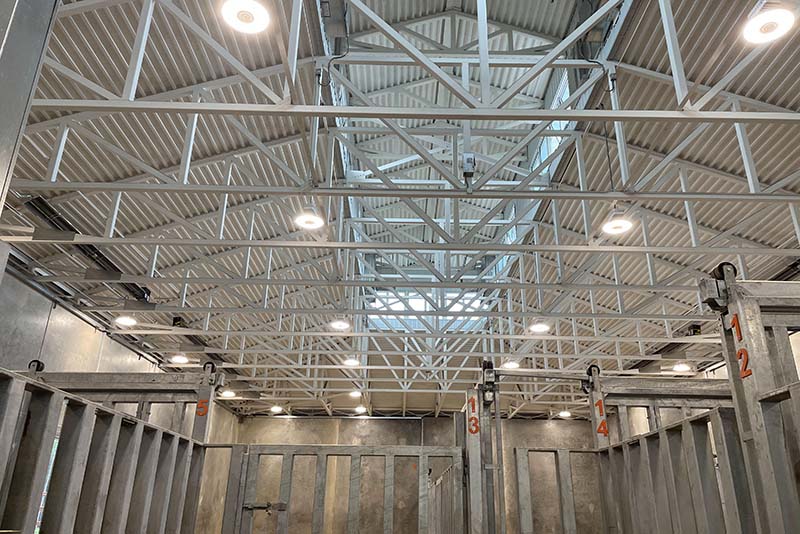 In a value-engineering move, Haskell repurposed unused metal tubing that White Oak Conservation had purchased for another project to construct the barn’s roof.