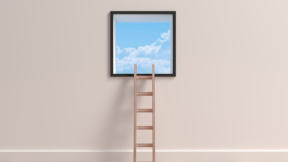 Ladder and a window.|Exterior photo of entrance to California Proton Cancer Therapy Center||