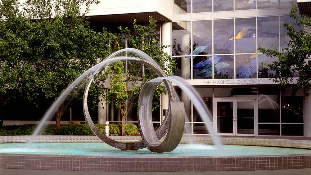 Fountain in front of Haskell's headquarters.|