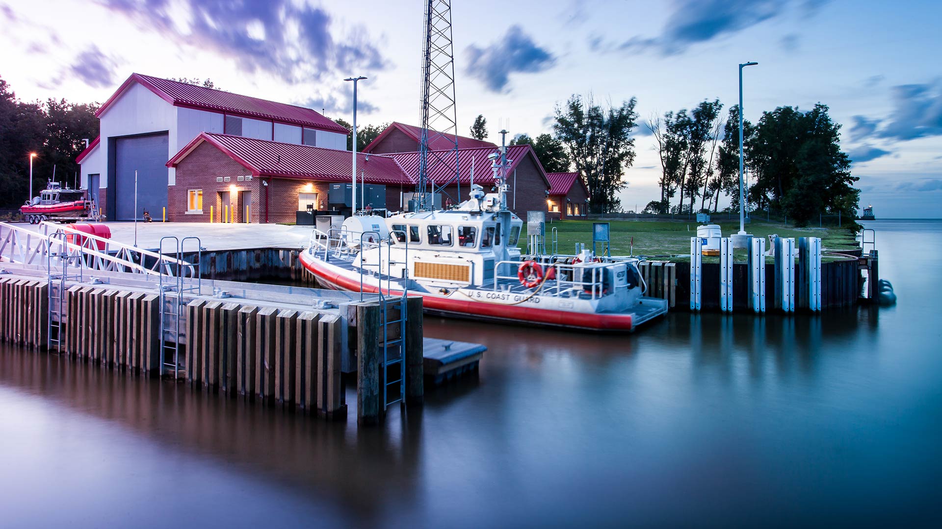 Dock at USCG Station Fairport|Operations Center at USCG Station Fairport|Travel Lift at USCG Station Fairport|Dock at USCG Station Fairport|Finger Piers at USCG Station Fairport|Waterfront at USCG Station Fairport|Boat House at USCG Station Fairport|Exterior of USCG Station Fairport|Dock at USCG Station Fairport|||||||||