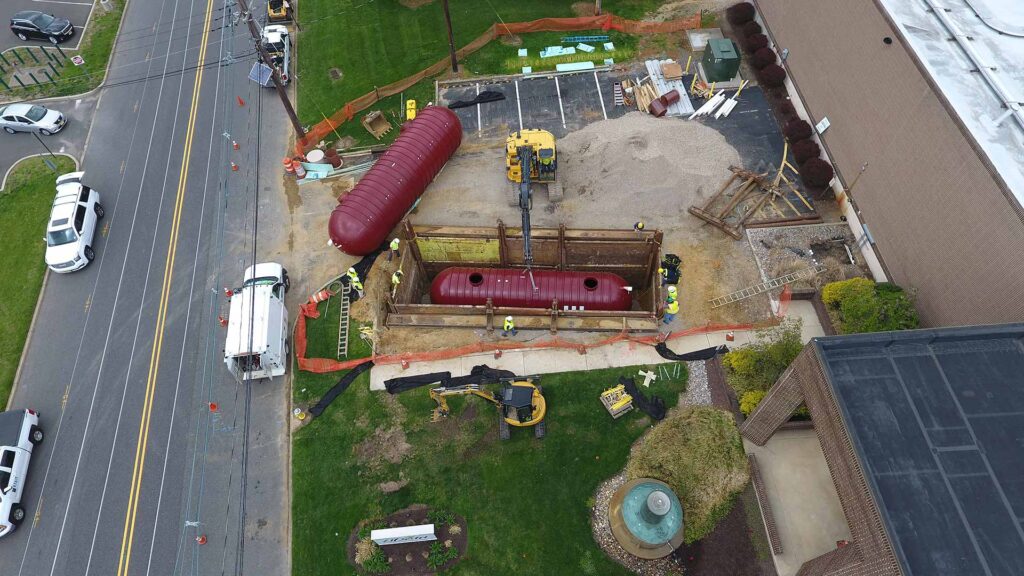 Aerial view of underground tank installation|Water treatment process equipment|Water treatment process equipment|Water treatment process equipment|Water treatment process equipment|||||