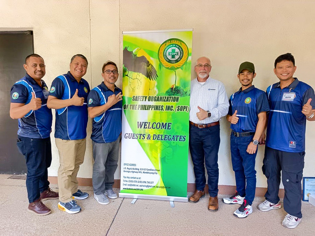 Haskell team members and SOPI officials pictured, from left. Rogelio F. Fornal, SOPI Board of Trustee; Frumencio T. Tan, SOPI Board Treasurer; Mark Rogio Haskell Safety Coordinator; Jeffrey Acosta, Haskell Regional Safety Supervisor; Brian Roundtree, Haskell Senior Director Corporate Safety; Jerry Aviso, Haskell Safety Coordinator; Eldreds Jansol, Haskell Safety Coordinator; Mark Agustin, Haskell Safety Coordinator; Ricardo V. Salanda Jr. Vice Chairman of the Board, SOPI Director In-Charge, Construction Safety Division; Michael C. Arguelles, EEI-Speaker during 16th NCSC.