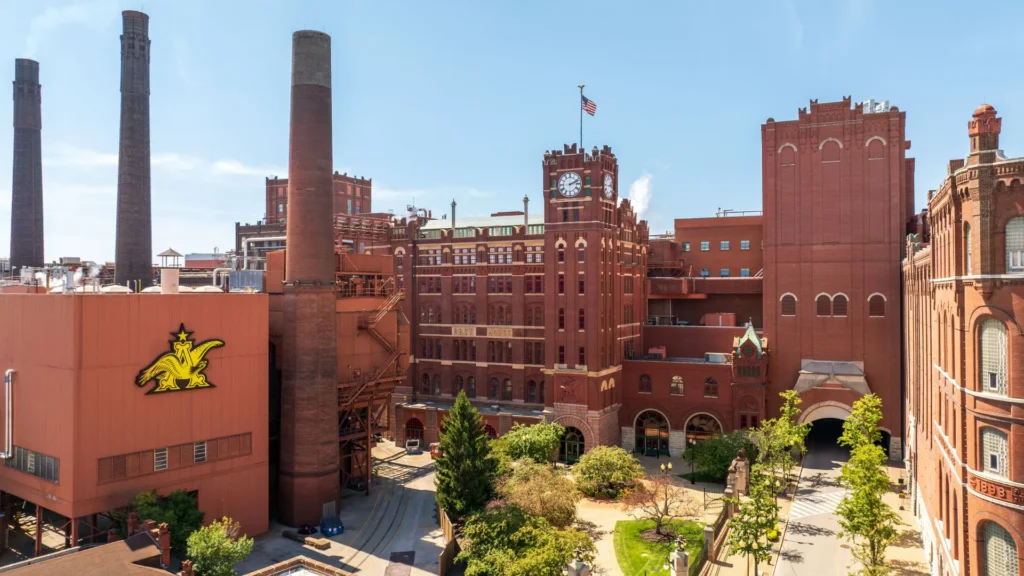 Exterior photo of brick Anheuser Busch facility