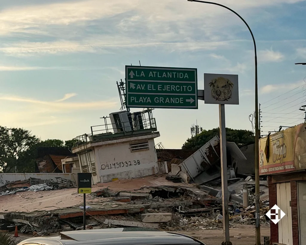 Buildings damaged by the June 24 earthquakes line a street in La Guaira, Venezuela.