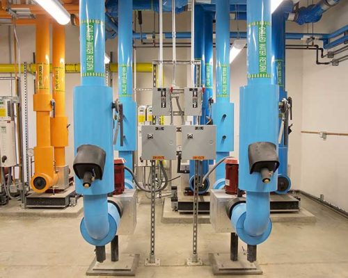 Mechanical room chilled water pipes