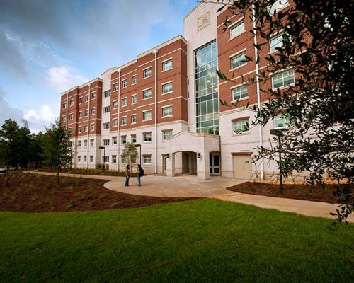 Exterior photo of Heritage Hall campus residence building