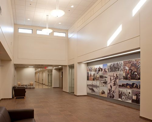 Photo of Armed Forces Reserve Center entrance hall with photo mural