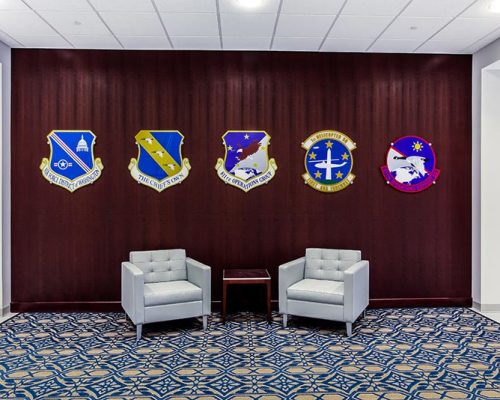 Seating area with squadron emblems