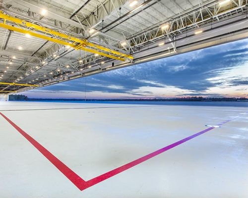 MV-22 Hangar interior with open, expansive white floor