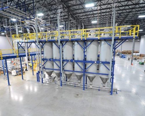 In-line silos inside Farmer Brothers roasting facility