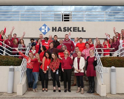 Group of Haskell employees "wearing the red" in support of the American Heart Association