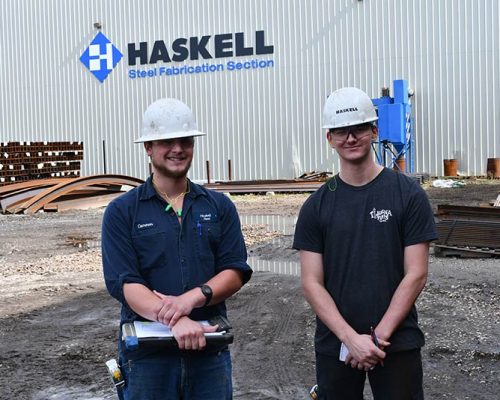 Haskell Steel employees in the materials yard