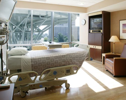 Interior photo of hospital room at Baptist Heart Hospital.