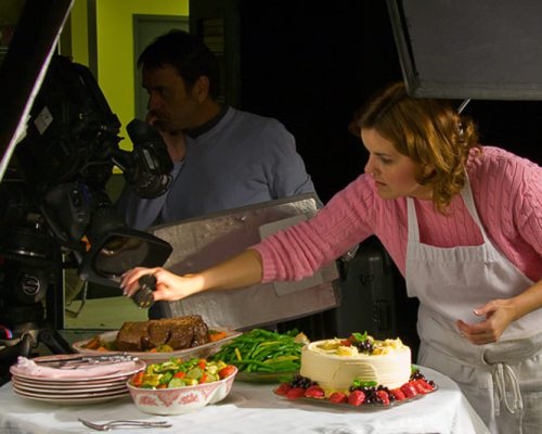 Food stylist at work in video studio