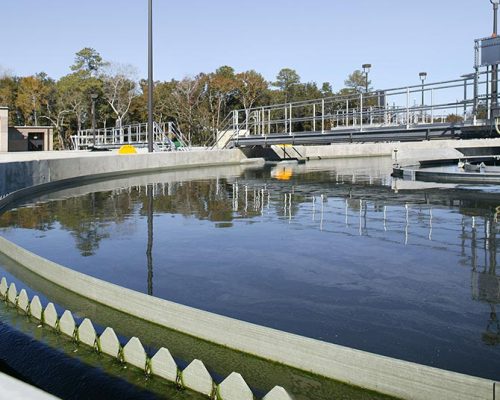 Large concrete wastewater processing tanks