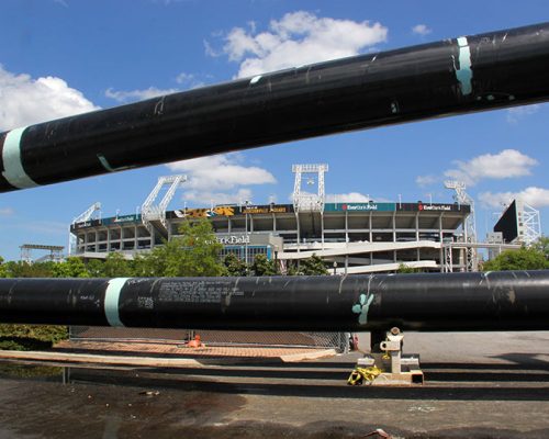 Large black water main pipes