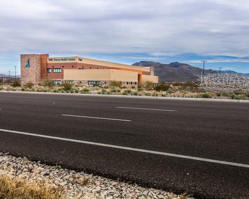 Exterior photo of TMC Rincon Health Campus. Street is in the foreground of the photo.