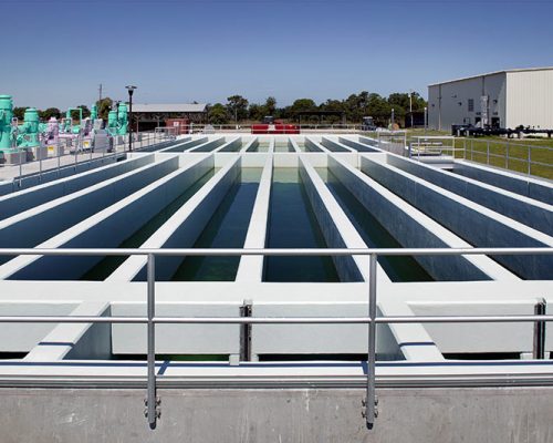 Exterior photo of aeration basins of water at the Winter Haven Wastewater Treatment Plant