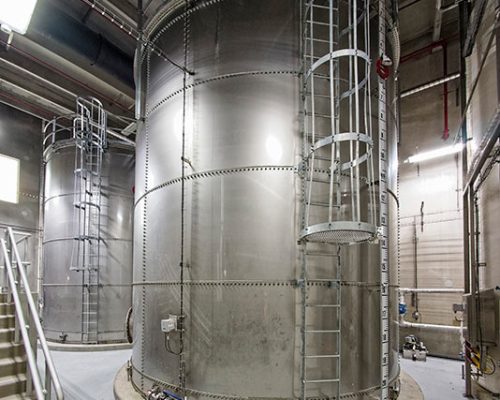 Interior photo of silver water tanks